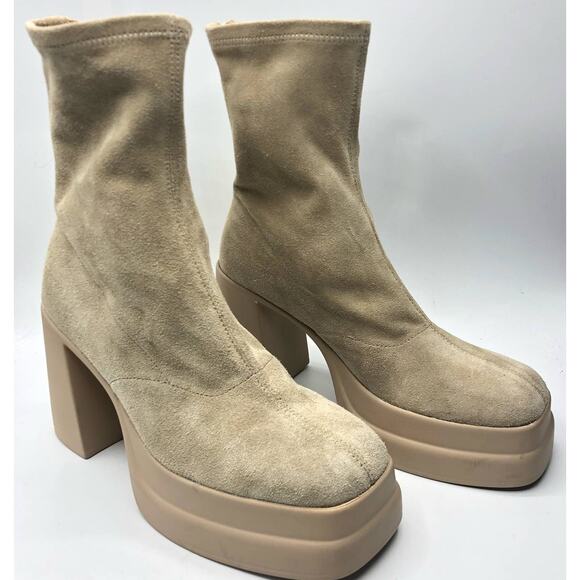 Free People Womens Double Stack Suede Platform Boots Beige Size EU 38 US 8 - Picture 1 of 8